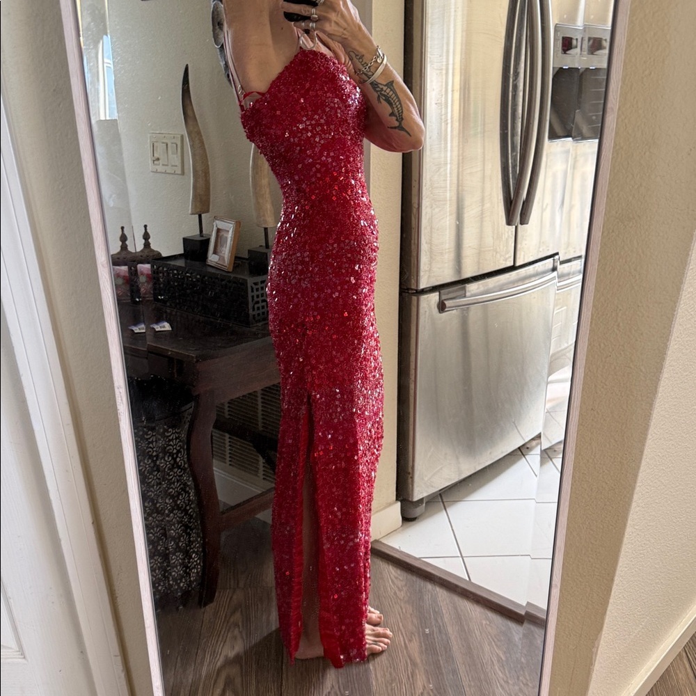 Scala gorgeous Red Sequin Dress evening gown side slit - Picture 5 of 14